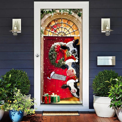 Mooey Christmas Cow Cattle Door Cover Decorations, Christmas Door Knob Covers, Christmas Outdoor Decoration