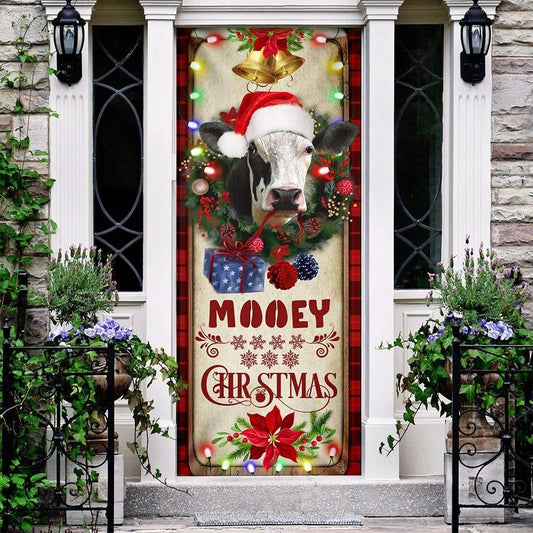 Mooey Christmas Cow Door Cover, Christmas Door Knob Covers, Christmas Outdoor Decoration