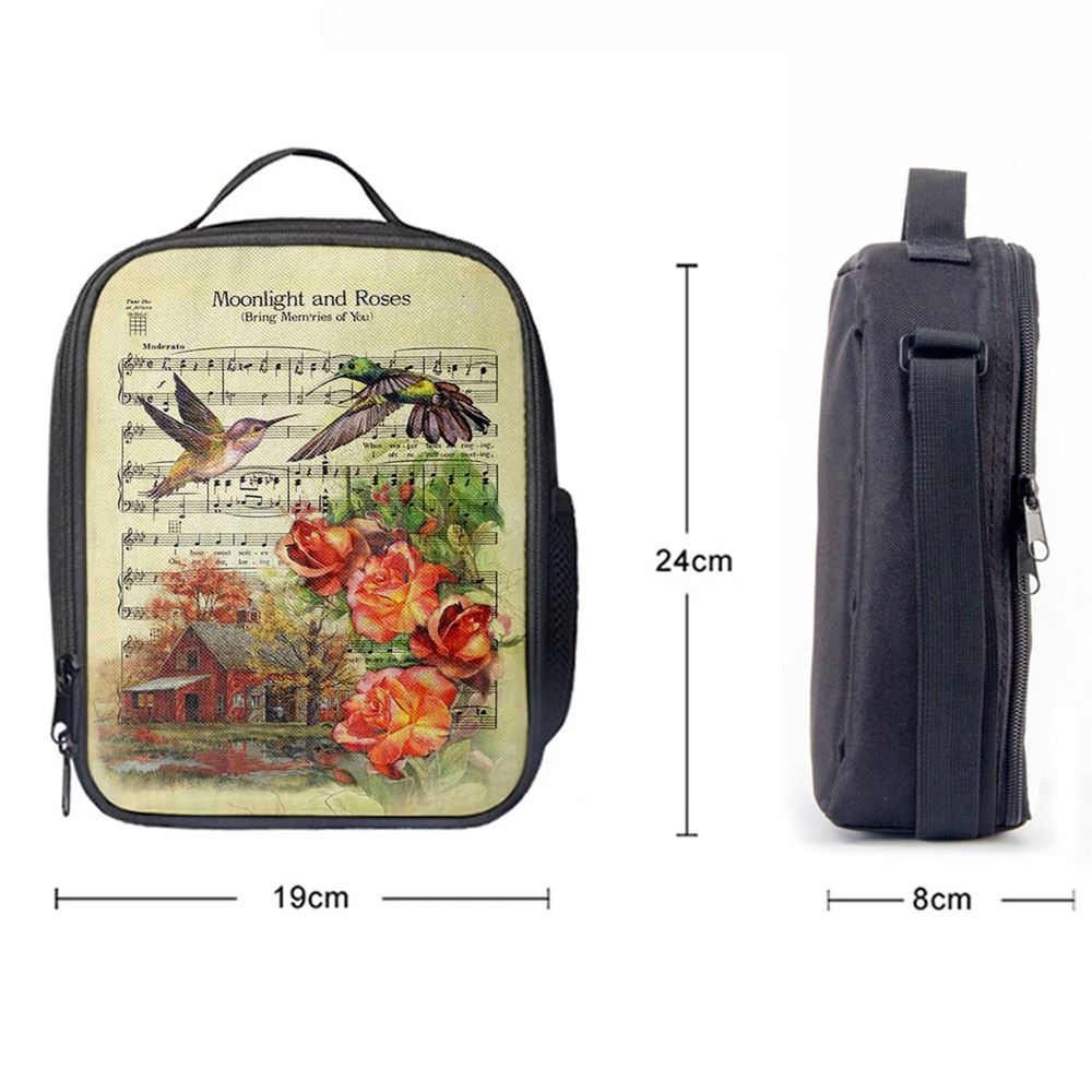 Moonlight And Roses Music Sheet Big Hummingbird Orange Rose Lunch Bag, Bible Verse Lunch Bag For Men And Women