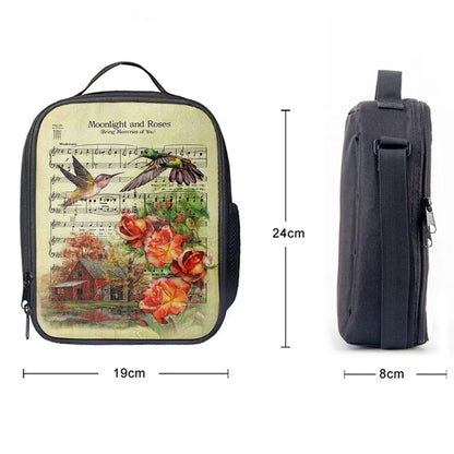 Moonlight And Roses Music Sheet Big Hummingbird Orange Rose Lunch Bag, Bible Verse Lunch Bag For Men And Women