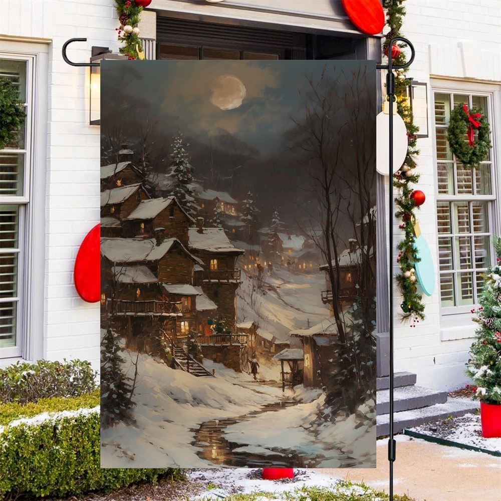 Moonlit Winter Village Flag, Christmas Garden Flag, Home Decor Accessories, Christmas Outdoor Decor Ideas