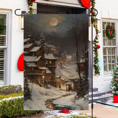 Moonlit Winter Village Flag, Christmas Garden Flag, Home Decor Accessories, Christmas Outdoor Decor Ideas