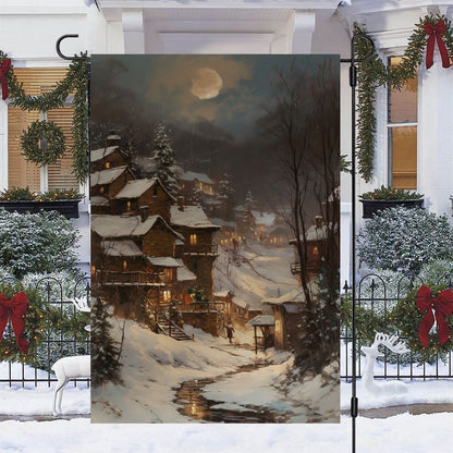 Moonlit Winter Village Flag, Christmas Garden Flag, Home Decor Accessories, Christmas Outdoor Decor Ideas