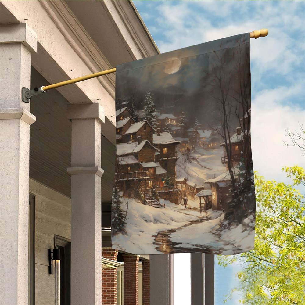 Moonlit Winter Village Flag, Christmas Garden Flag, Home Decor Accessories, Christmas Outdoor Decor Ideas