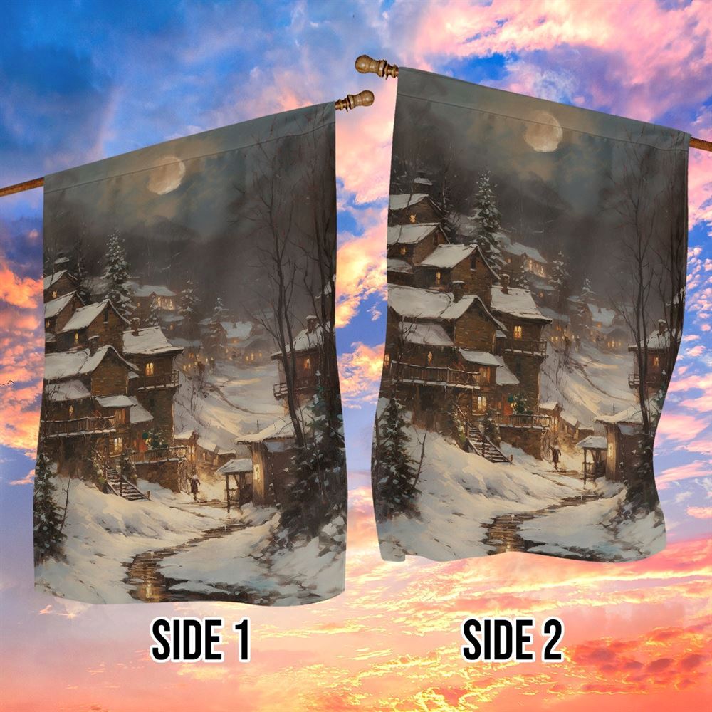 Moonlit Winter Village Flag, Christmas Garden Flag, Home Decor Accessories, Christmas Outdoor Decor Ideas