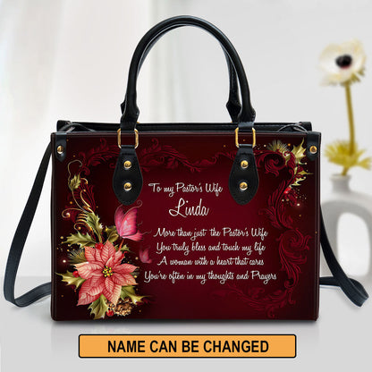 More Than Just The Pastor's Wife Flower And Butterfly Personalized Leather Handbag With Handle