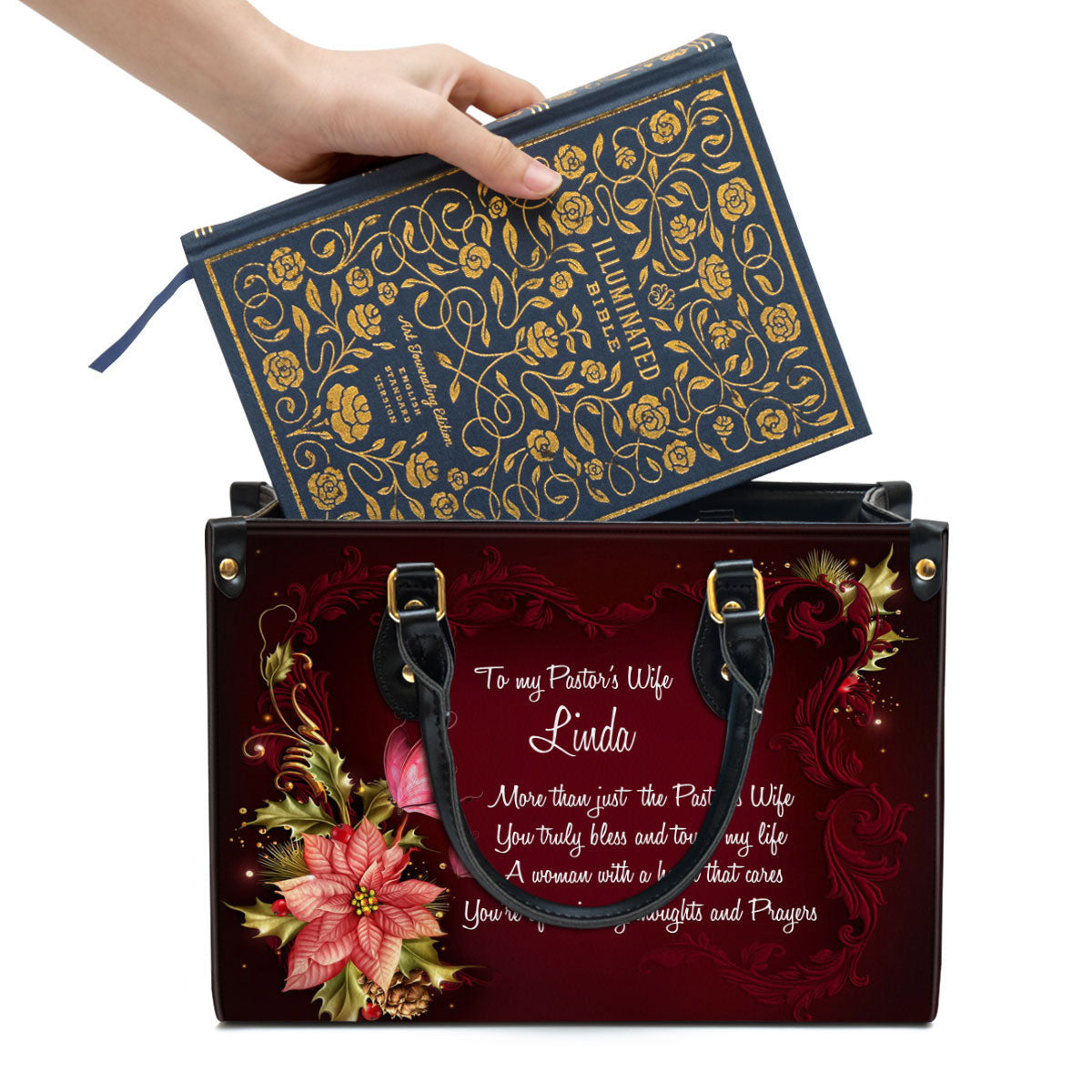 More Than Just The Pastor's Wife Flower And Butterfly Personalized Leather Handbag With Handle