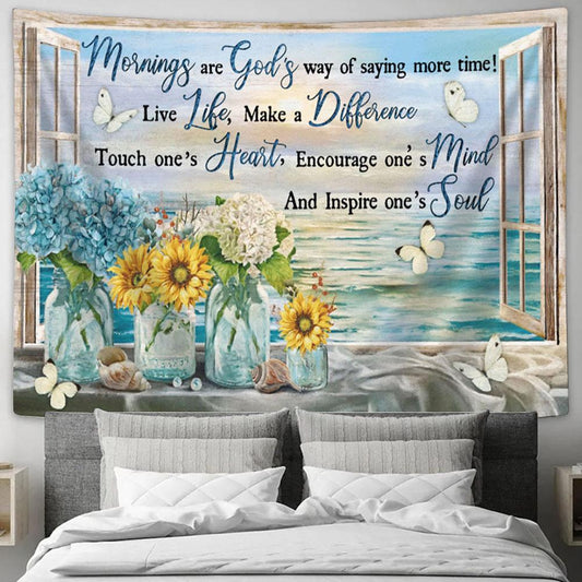 Mornings Are God's Way Of Saying More Time Beach Flower Butterfly Large Tapestry - Christian Tapestry Prints - Religious Tapestry Art