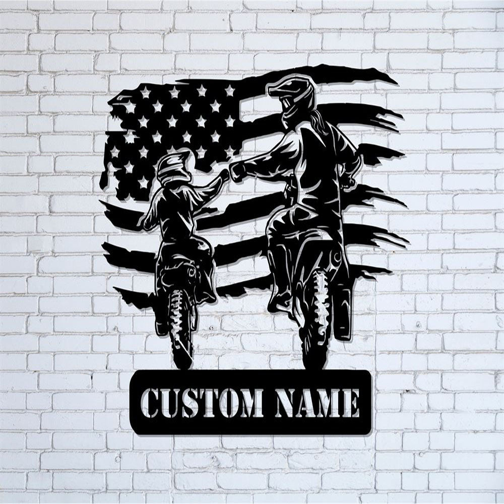 Mother And Son Riding Metal Sign, Motorcycle Sign, American Flag Sign, Metal Garage Sign, Gift For Mom, Independence Day Gift