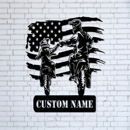 Mother And Son Riding Metal Sign, Motorcycle Sign, American Flag Sign, Metal Garage Sign, Gift For Mom, Independence Day Gift