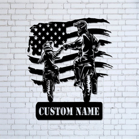 Mother And Son Riding Metal Sign, Motorcycle Sign, American Flag Sign, Metal Garage Sign, Gift For Mom, Independence Day Gift