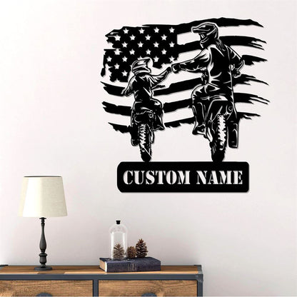 Mother And Son Riding Metal Sign, Motorcycle Sign, American Flag Sign, Metal Garage Sign, Gift For Mom, Independence Day Gift