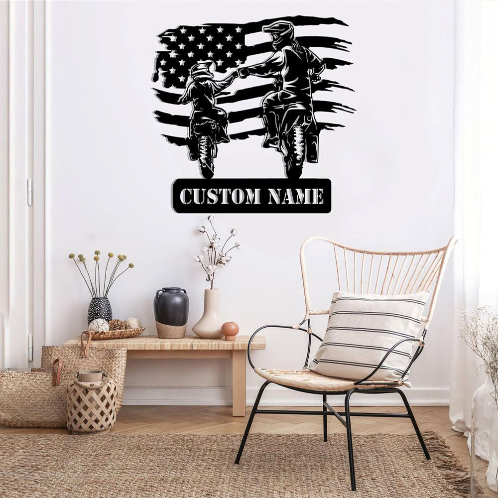 Mother And Son Riding Metal Sign, Motorcycle Sign, American Flag Sign, Metal Garage Sign, Gift For Mom, Independence Day Gift