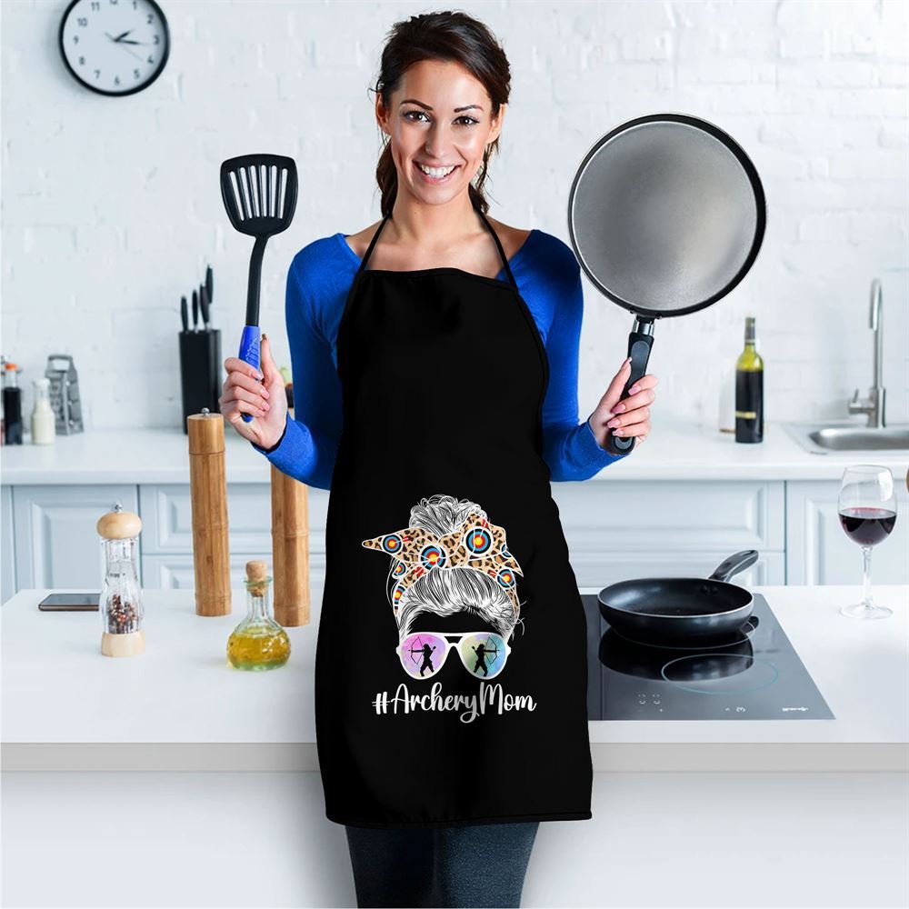 Mother's Day Apron, Archery Mom Of An Archer Mama Messy Bun Archery Mother Apron, Mom Gift, Mother's Day Gift, Funny Apron For Women
