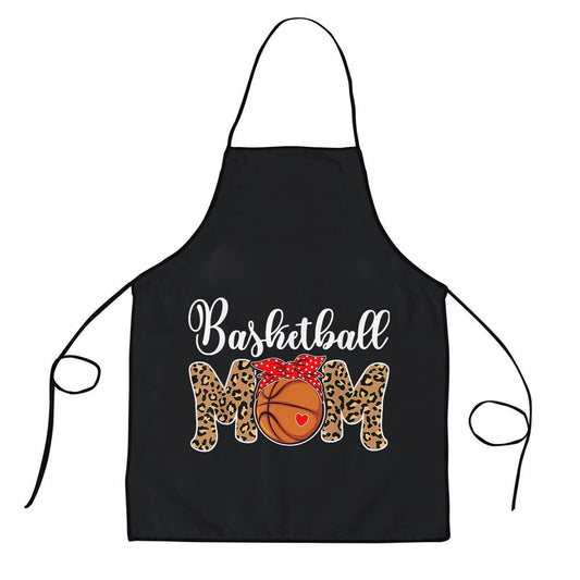 Mother's Day Apron, Basketball Mom Leopard Messy Bun Game Day Funny Mothers Day Apron, Mom Gift, Mother's Day Gift, Funny Apron For Women