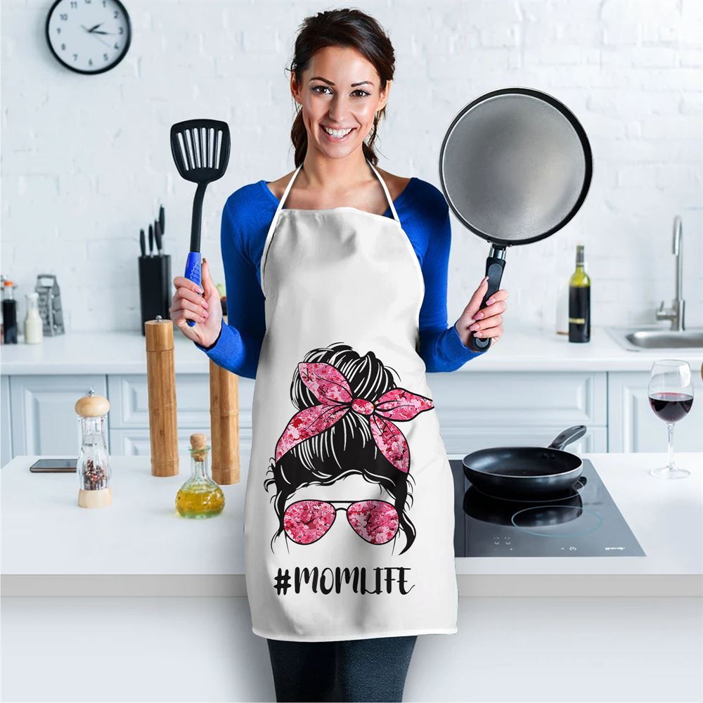Mother's Day Apron, Flower Mom Life Messy Bun Hair Sunglasses Pink Mothers Day Apron, Mom Gift, Mother's Day Gift, Funny Apron For Women