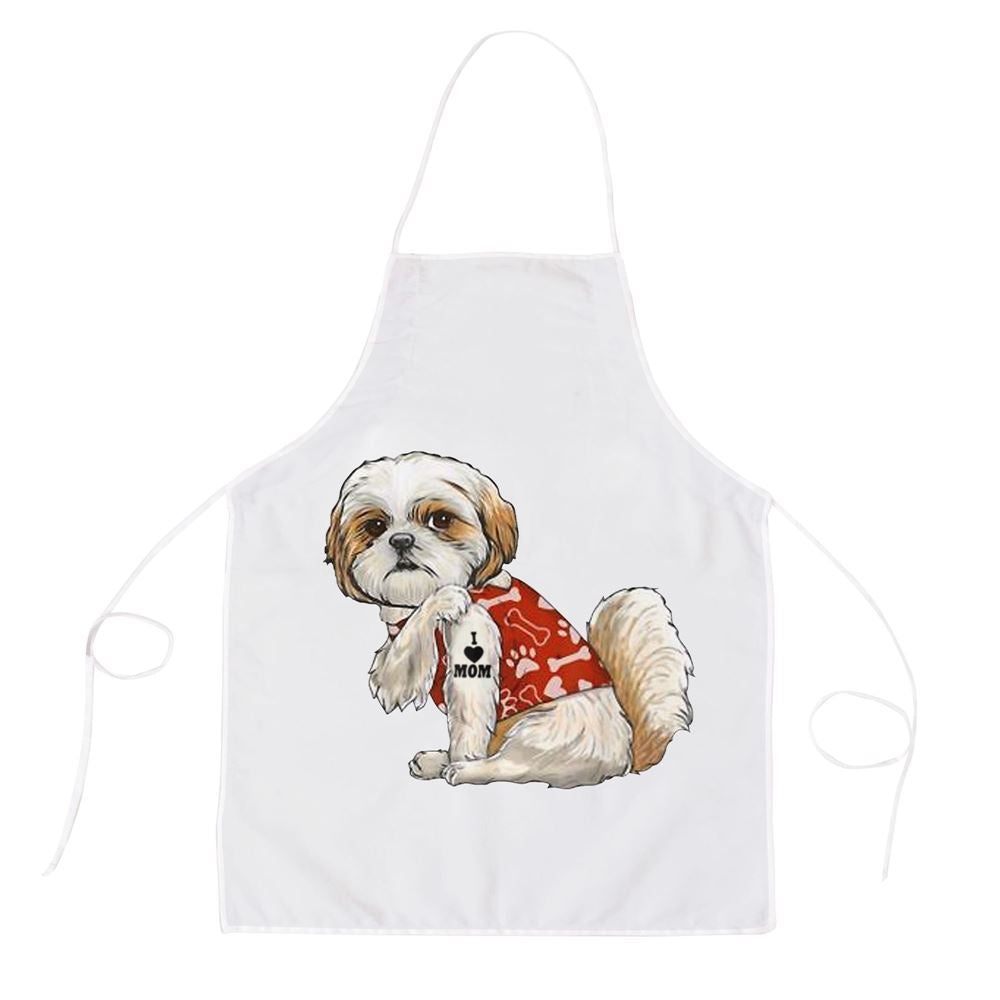Mother's Day Apron, I Love Mom Tattoo Shih Tzu Mom Funny Mothers Day Gift Apron, Mom Gift, Mother's Day Gift, Funny Apron For Women