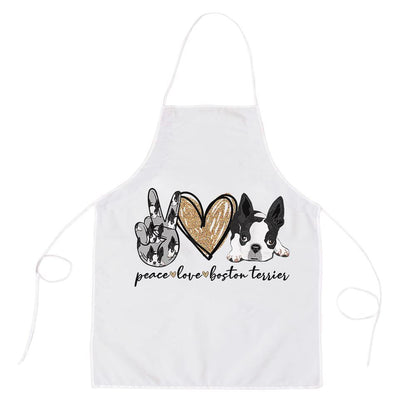 Mother's Day Apron, Peace Love Boston Terrier Funny Boston Terrier Lover Dog Mom Apron, Mom Gift, Mother's Day Gift, Funny Apron For Women