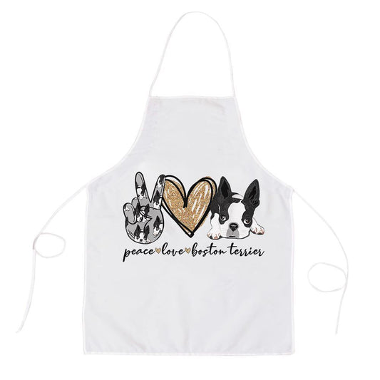 Mother's Day Apron, Peace Love Boston Terrier Funny Boston Terrier Lover Dog Mom Apron, Mom Gift, Mother's Day Gift, Funny Apron For Women