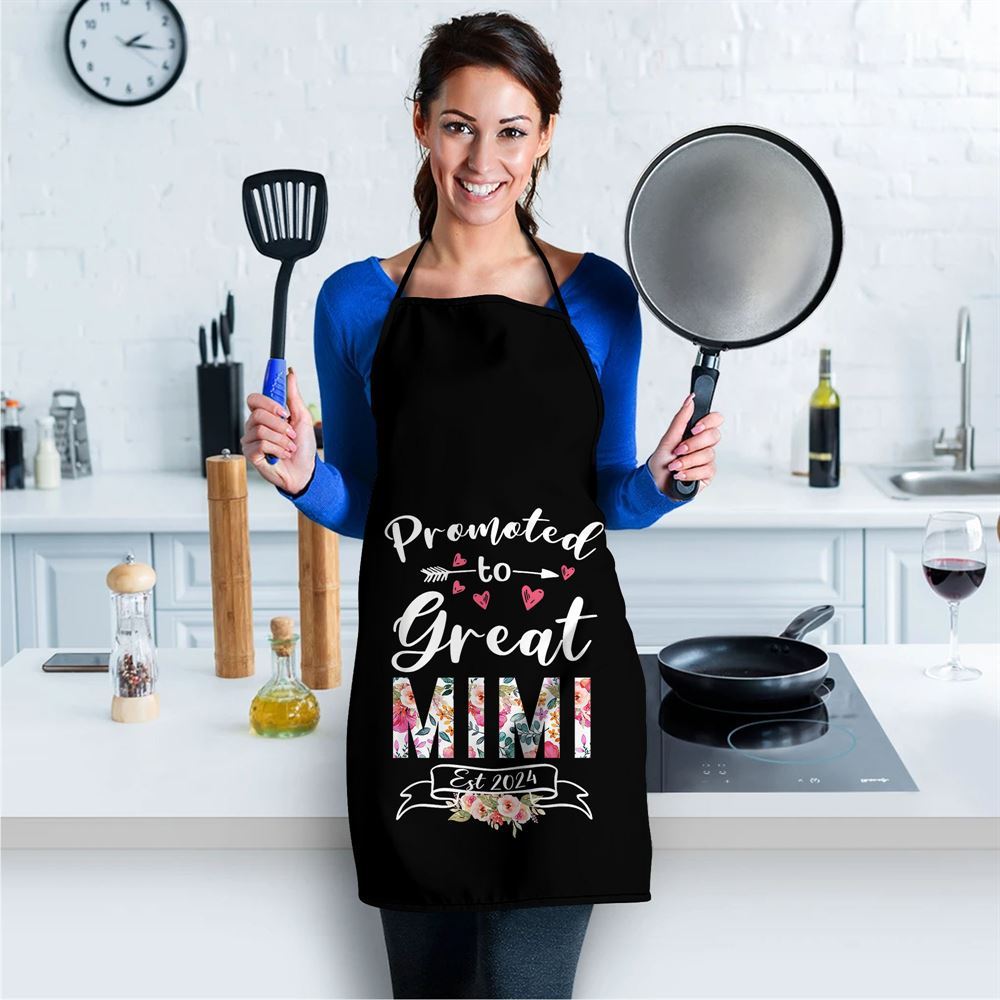 Mother's Day Apron, Promoted To Great Mimi Est 2024 Mothers Day Flower Apron, Mom Gift, Mother's Day Gift, Funny Apron For Women