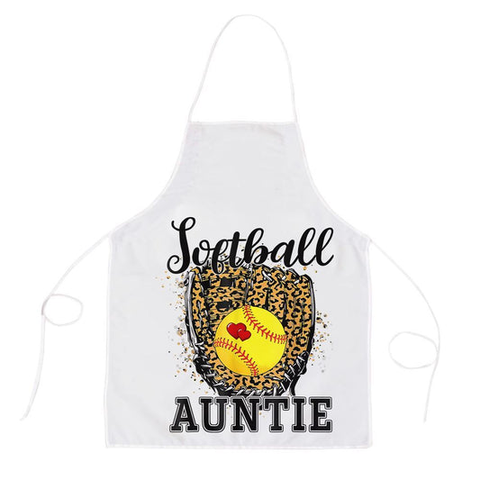 Mother's Day Apron, Softball Auntie Leopard Game Day Aunt Mother Apron, Mom Gift, Mother's Day Gift, Funny Apron For Women