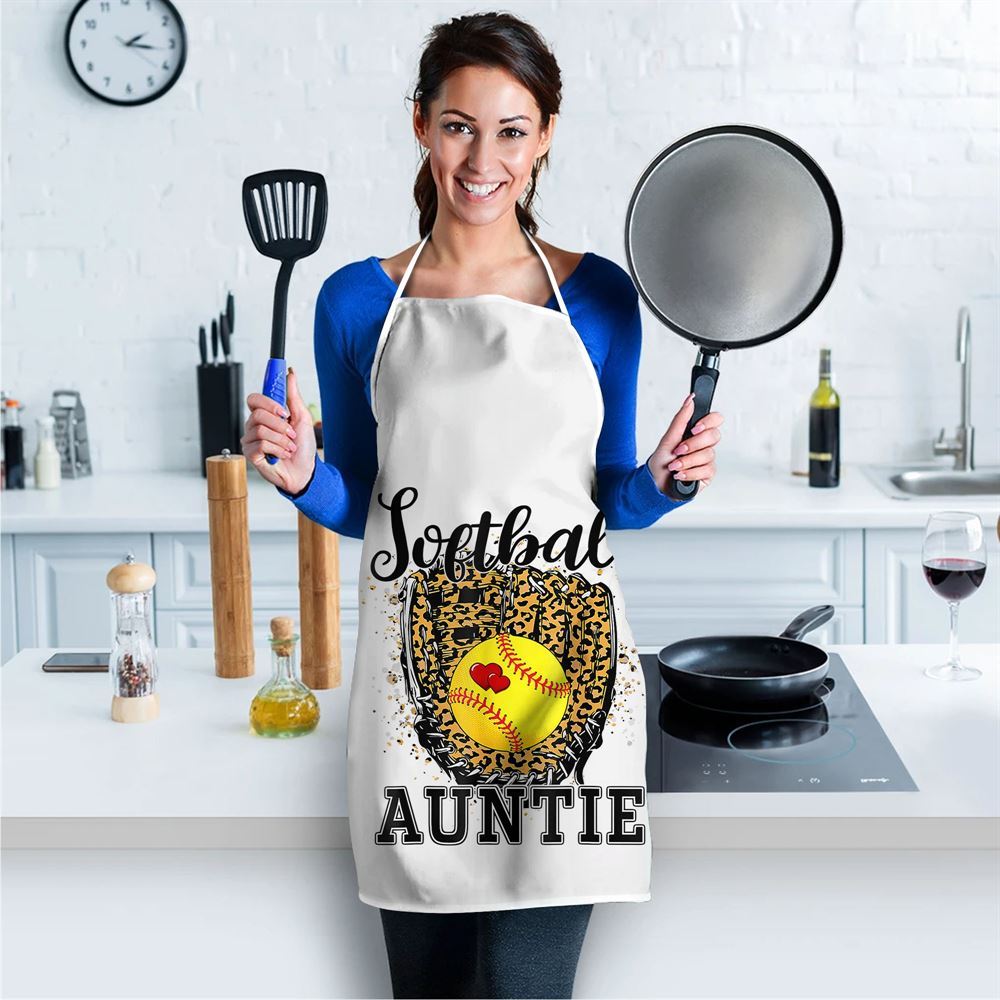 Mother's Day Apron, Softball Auntie Leopard Game Day Aunt Mother Apron, Mom Gift, Mother's Day Gift, Funny Apron For Women