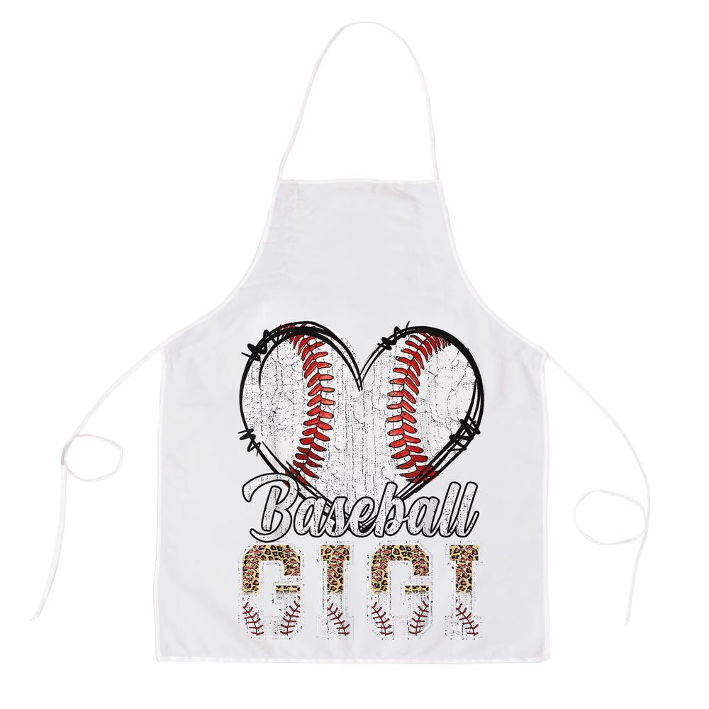 Mother's Day Apron, Softball Baseball Gigi Heart Leopard Print Mothers Day Apron, Mom Gift, Mother's Day Gift, Funny Apron For Women
