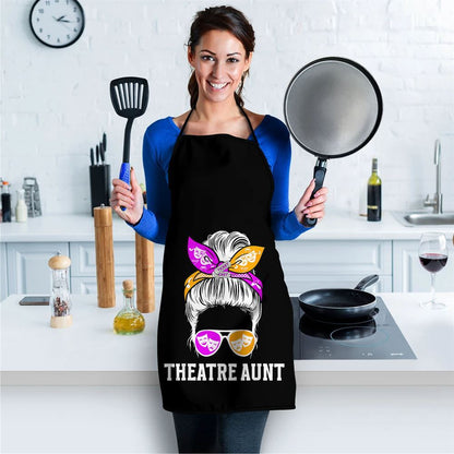 Mother's Day Apron, Theatre Aunt Messy Bun Theatre Actress Aunt Theater Auntie Apron, Mom Gift, Mother's Day Gift, Funny Apron For Women