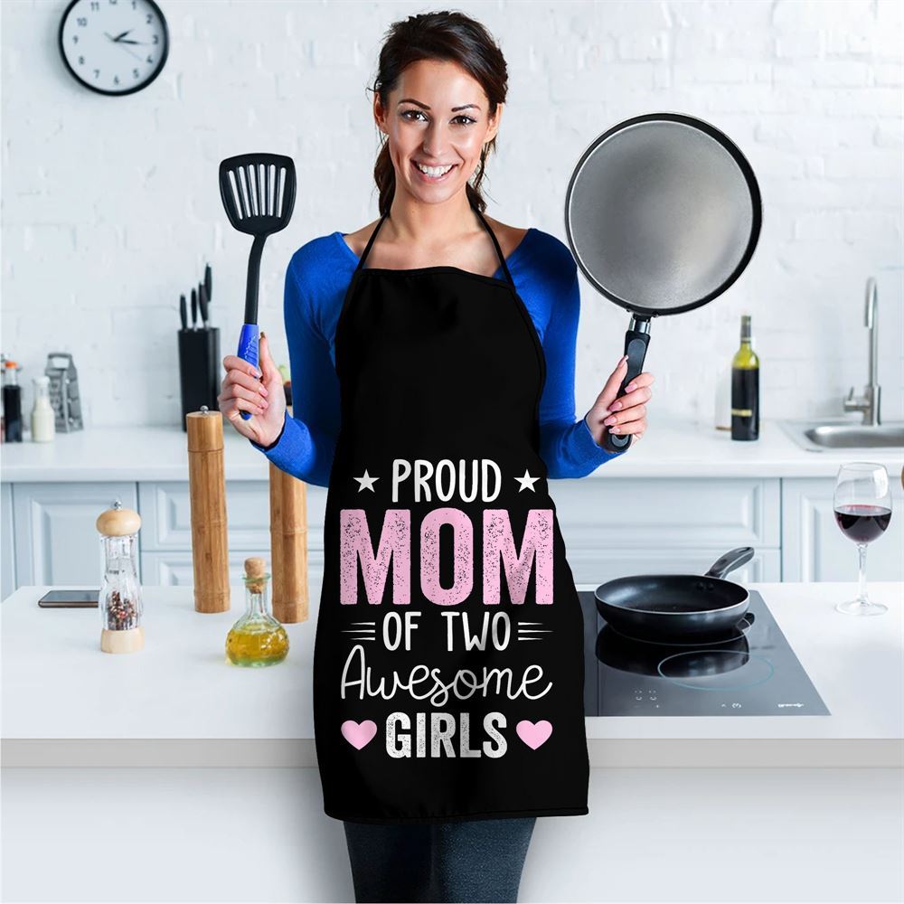 Mother's Day Apron, Women Mom Of 2 Girls Two Daughters Mothers Day Apron, Mom Gift, Mother's Day Gift, Funny Apron For Women