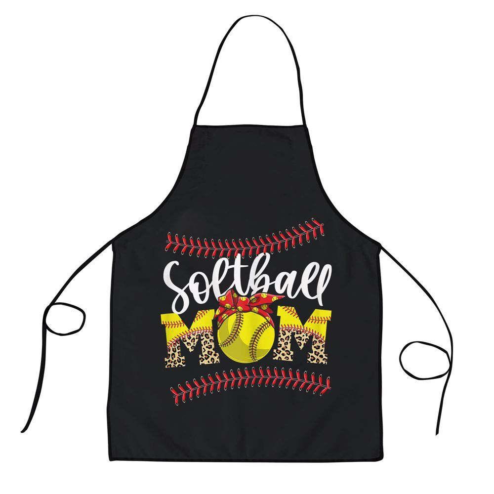 Mother's Day Apron, Womens Funny Softball Mom Mothers Day Leopard Baseball Stiches Apron, Mom Gift, Mother's Day Gift, Funny Apron For Women