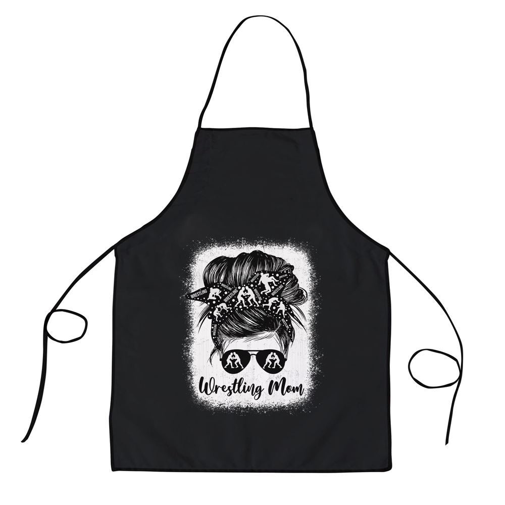 Mother's Day Apron, Wrestling Mom Messy Bun Wrestle Wrestler Mothers Day Apron, Mom Gift, Mother's Day Gift, Funny Apron For Women