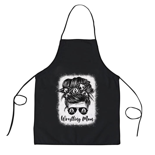 Mother's Day Apron, Wrestling Mom Messy Bun Wrestle Wrestler Mothers Day Apron, Mom Gift, Mother's Day Gift, Funny Apron For Women