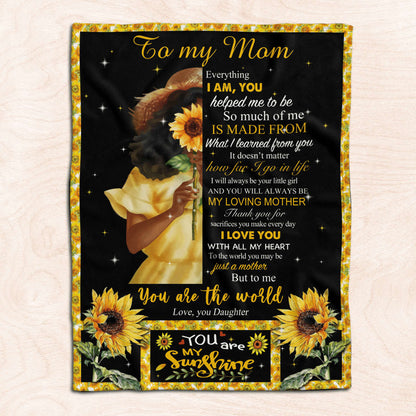 Mother's Day Black Mom Blanket From Daughter Sunflower Art Fleece Blanket To Black Mom, Birthday Gift