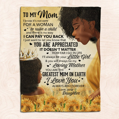 Mother's Day Blanket For Mom Black Mom Blanket Daughter To My Mom Blanket, Birthday Gift
