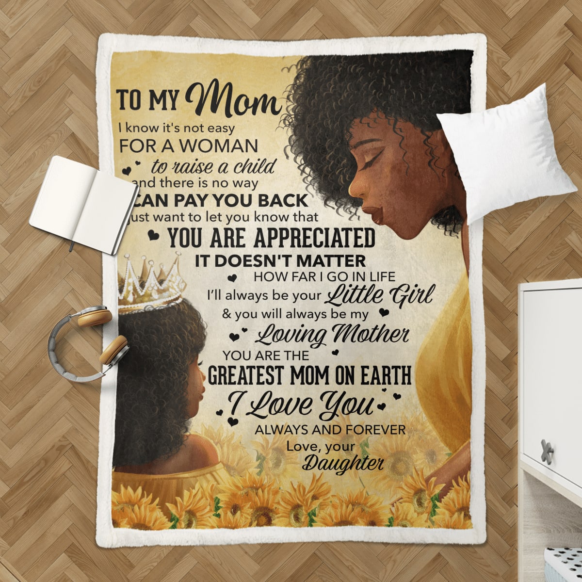 Mother's Day Blanket For Mom Black Mom Blanket Daughter To My Mom Blanket, Birthday Gift