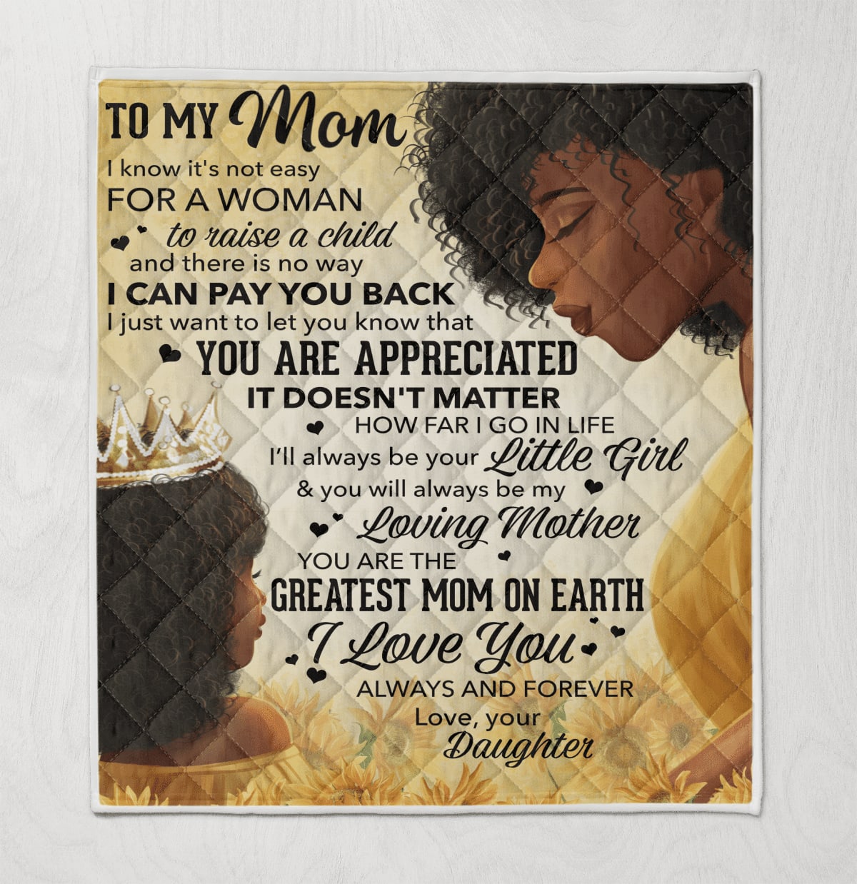 Mother's Day Blanket For Mom Black Mom Blanket Daughter To My Mom Blanket, Birthday Gift