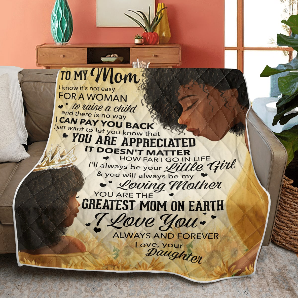 Mother's Day Blanket For Mom Black Mom Blanket Daughter To My Mom Blanket, Birthday Gift