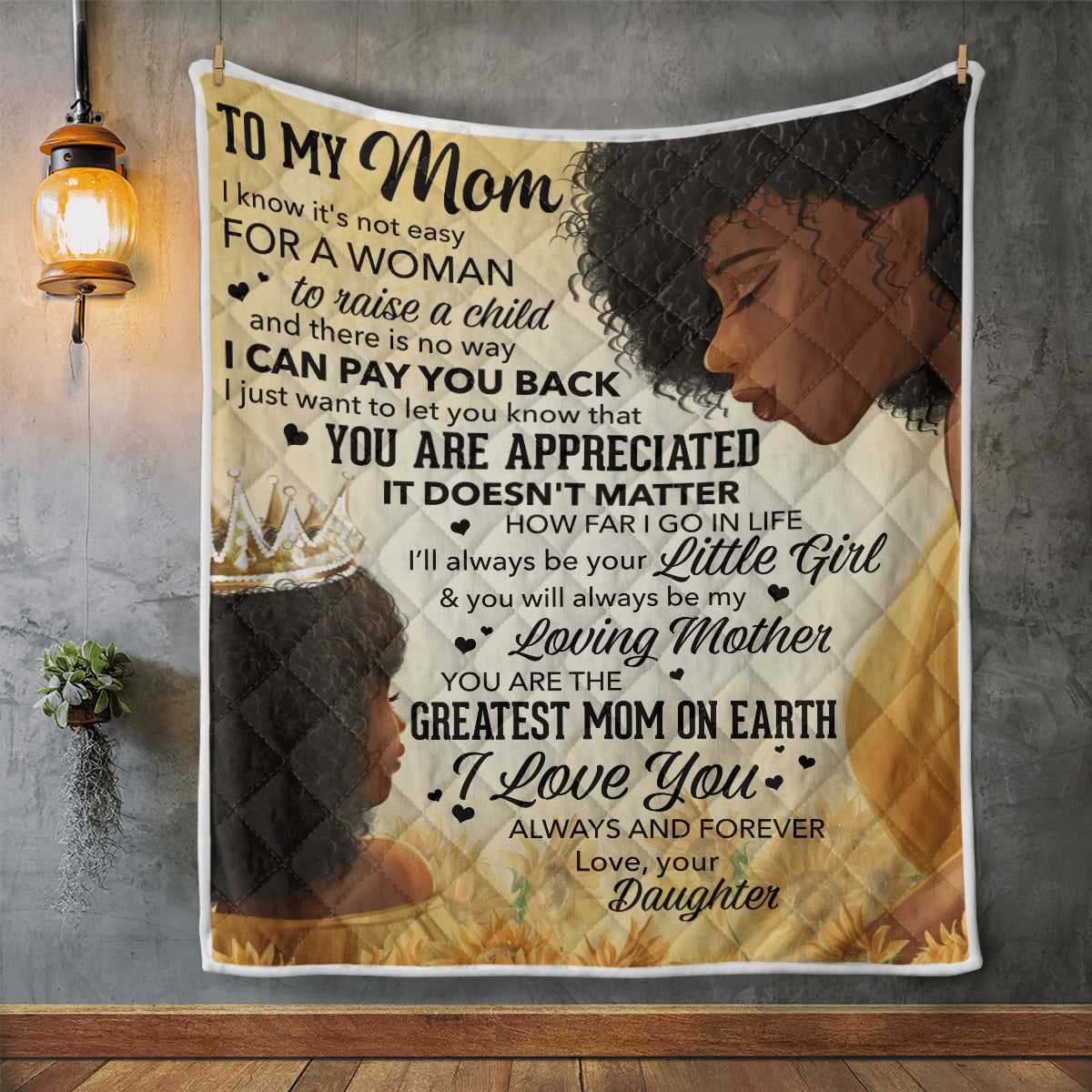 Mother's Day Blanket For Mom Black Mom Blanket Daughter To My Mom Blanket, Birthday Gift