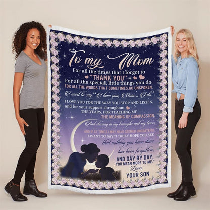 Mother's Day Blanket For Mom Day By Day You Mean More To Me Blanket From Son, Birthday Gift