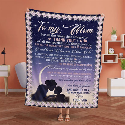 Mother's Day Blanket For Mom Day By Day You Mean More To Me Blanket From Son, Birthday Gift
