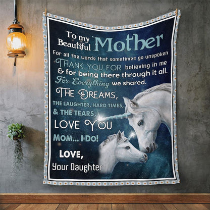 Mother's Day Blanket For Mom Mother Thanks For Believing In Me Horse Blanket From Daughter, Birthday Gift