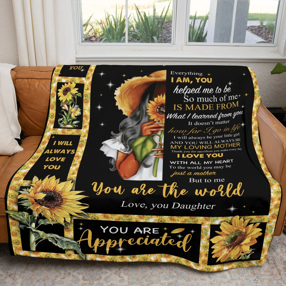 Mother's Day Daughter To Mom Blanket For Black Mom Sunflower Fleece Blanket From Daughter, Birthday Gift