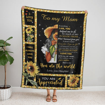 Mother's Day Daughter To Mom Blanket For Black Mom Sunflower Fleece Blanket From Daughter, Birthday Gift