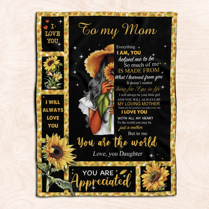Mother's Day Daughter To Mom Blanket For Black Mom Sunflower Fleece Blanket From Daughter, Birthday Gift