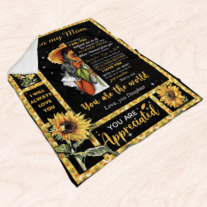 Mother's Day Daughter To Mom Blanket For Black Mom Sunflower Fleece Blanket From Daughter, Birthday Gift