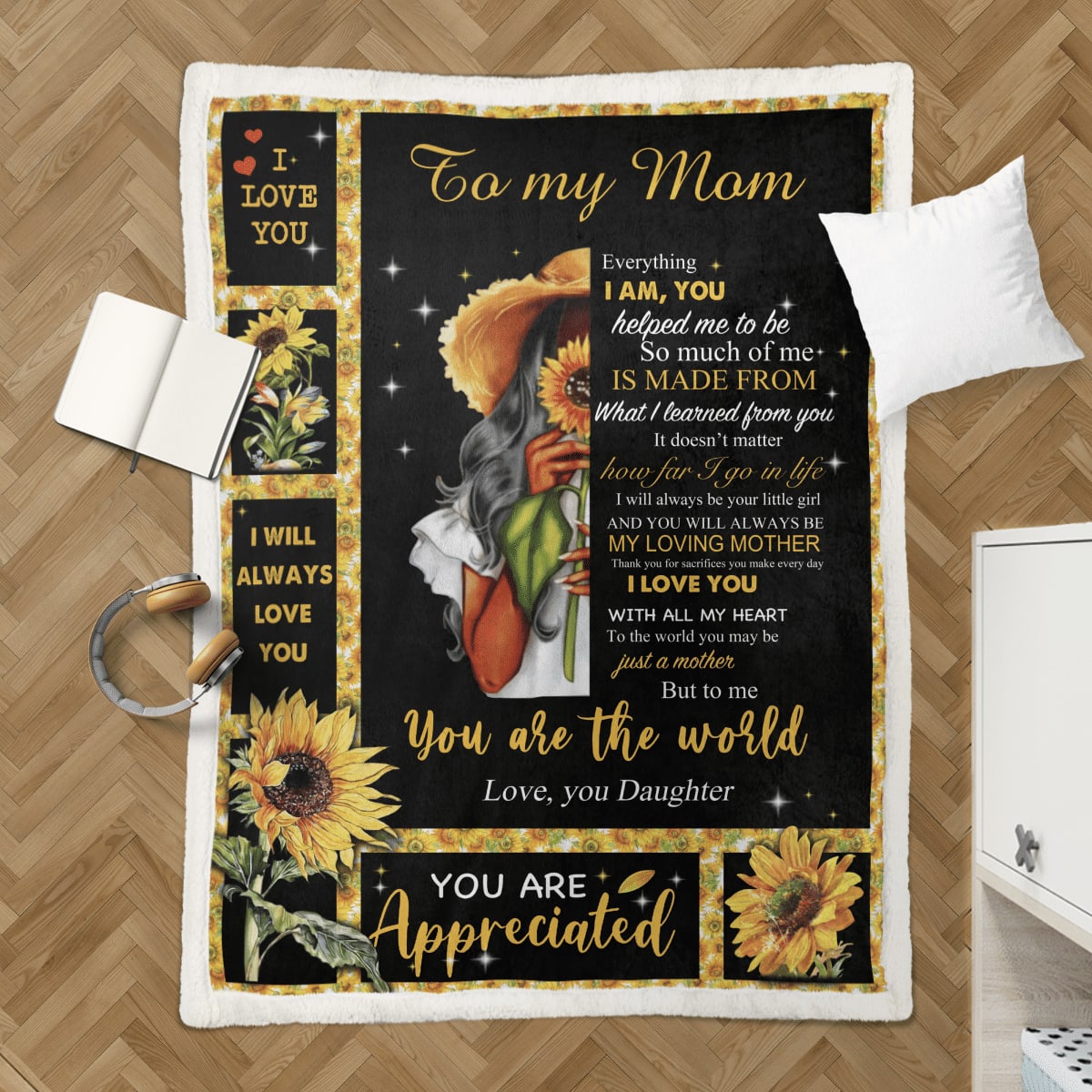 Mother's Day Daughter To Mom Blanket For Black Mom Sunflower Fleece Blanket From Daughter, Birthday Gift