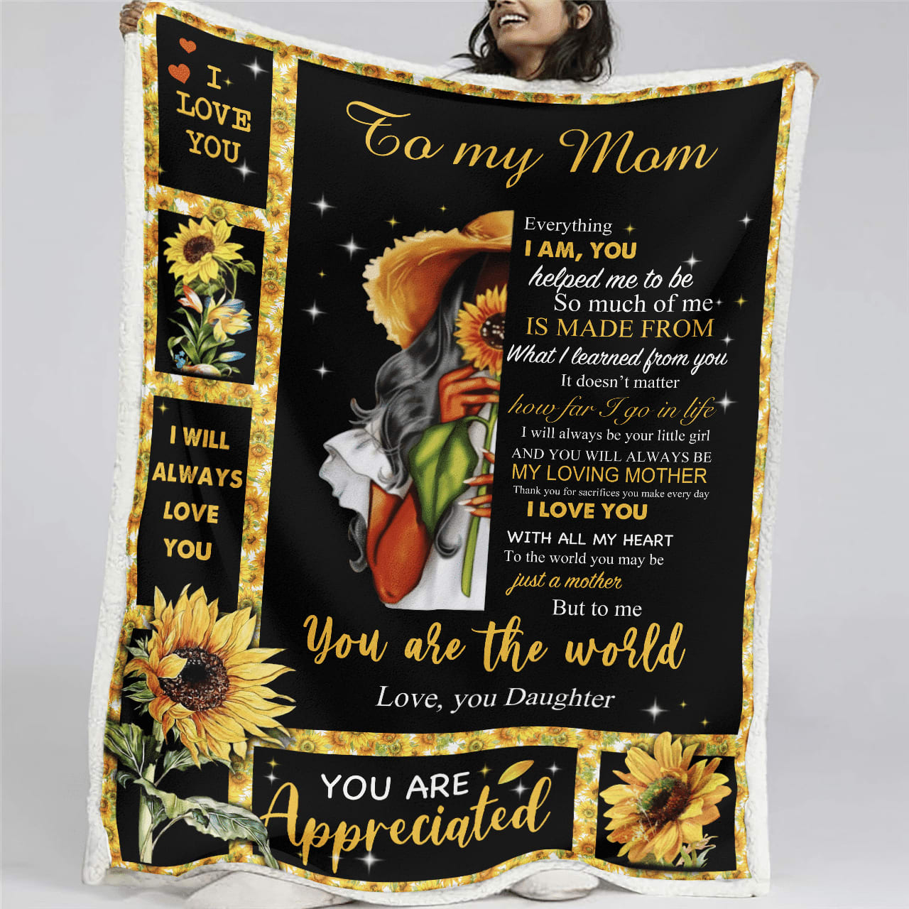 Mother's Day Daughter To Mom Blanket For Black Mom Sunflower Fleece Blanket From Daughter, Birthday Gift