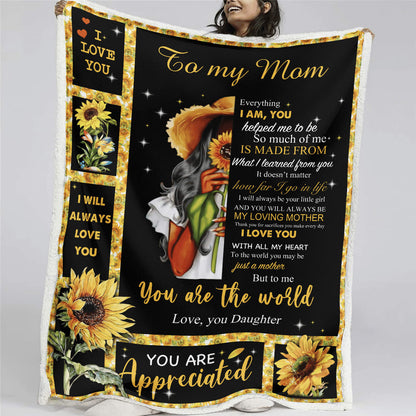 Mother's Day Daughter To Mom Blanket For Black Mom Sunflower Fleece Blanket From Daughter, Birthday Gift