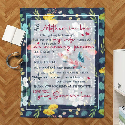 Mother's Day Gift For Mother-In-Law Blanket Thanks For Being An Inspiration Blanket Mother's Day-In-Law Blanket, Birthday Gift