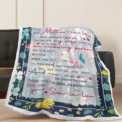 Mother's Day Gift For Mother-In-Law Blanket Thanks For Being An Inspiration Blanket Mother's Day-In-Law Blanket, Birthday Gift